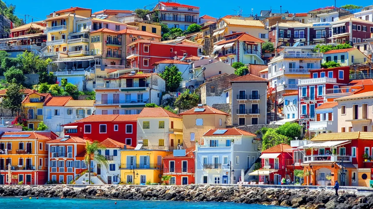 parga greece summer tourist resort houses colors sea port beach