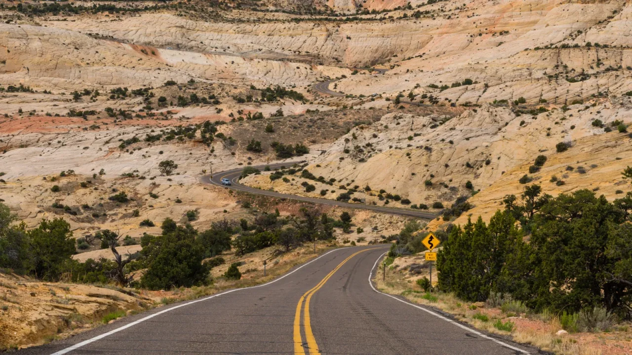paved highway in the canyon and mesa country of southern