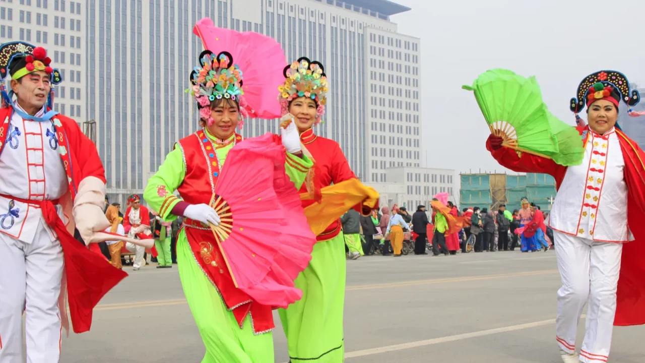 people wear colorful clothes yangko dance performances in the s