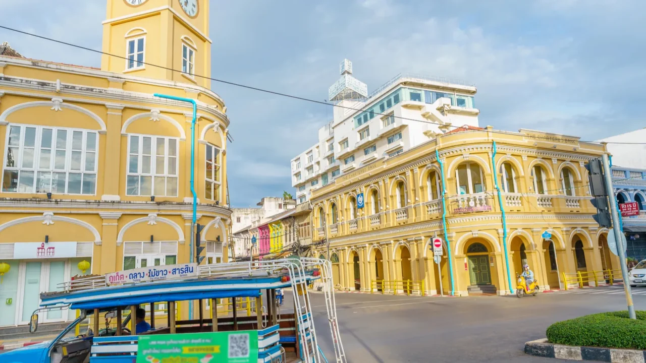 phuket old town with building sino portuguese architecture at phuket