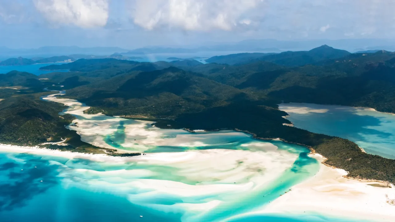 queensland australia whitehaven beach and whitsundays from above airlie beach