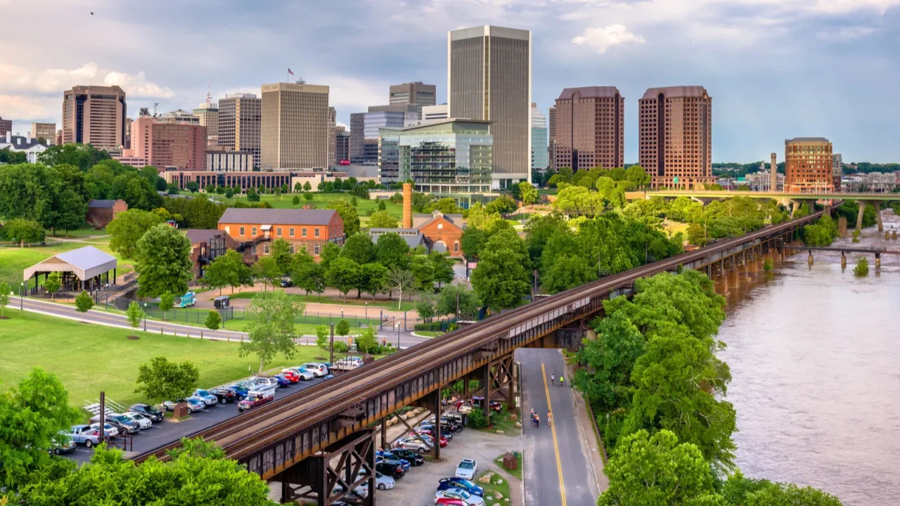 richmond virginia usa downtown skyline on the james river
