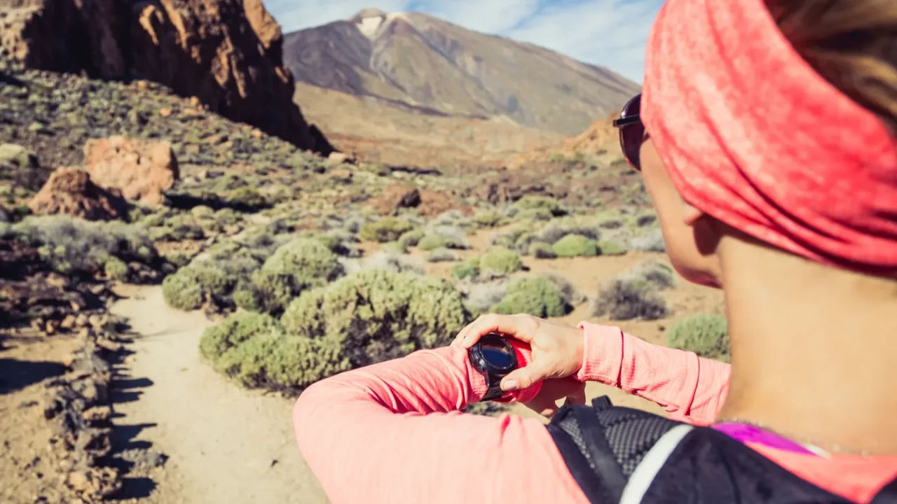 runner looking at sport watch checking performance