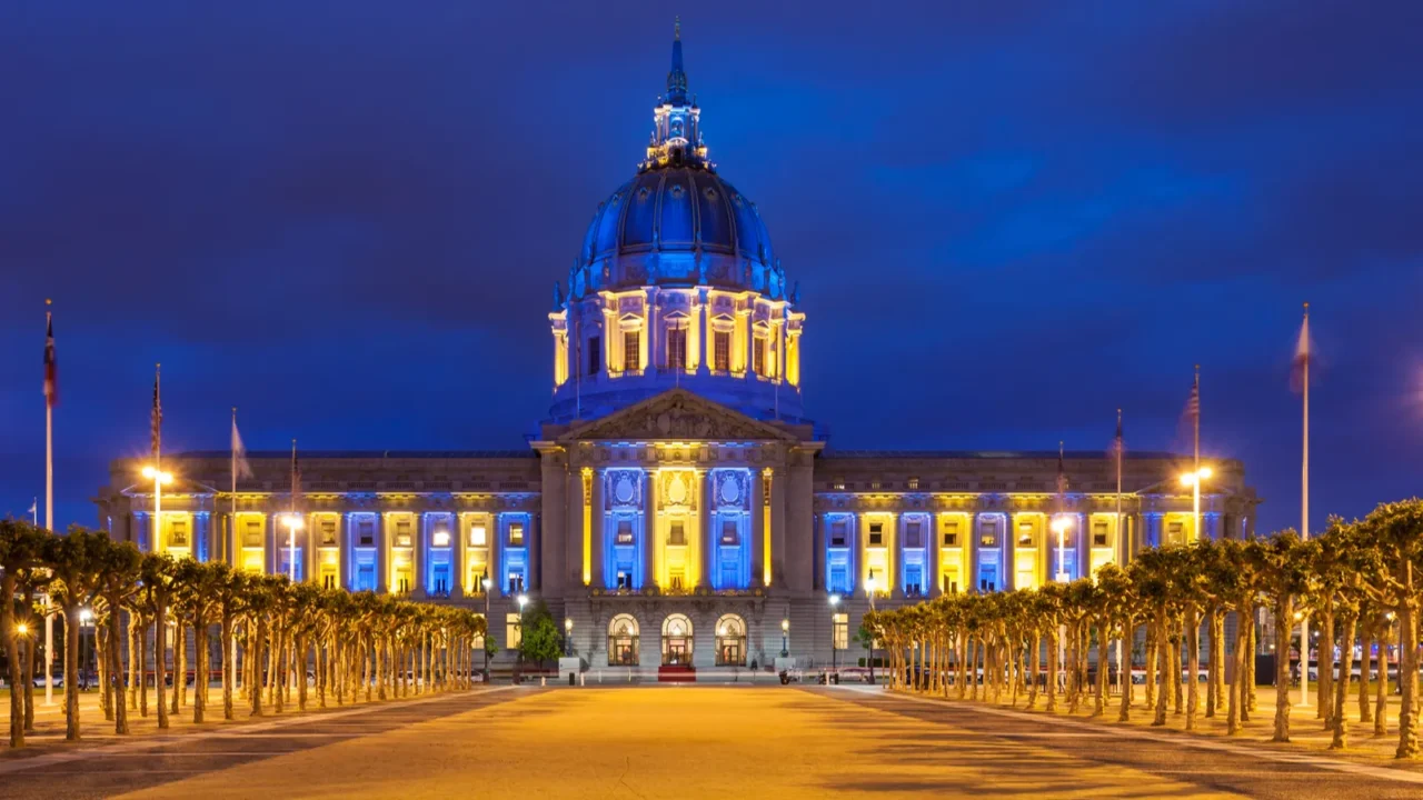 san francisco city hall in blue and gold