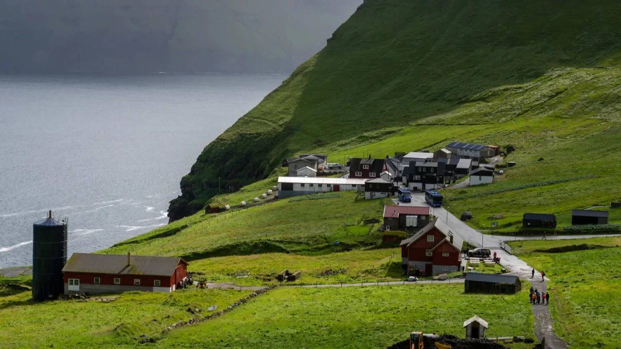 scenic view of trollanes village on kalsoy faroe islands with