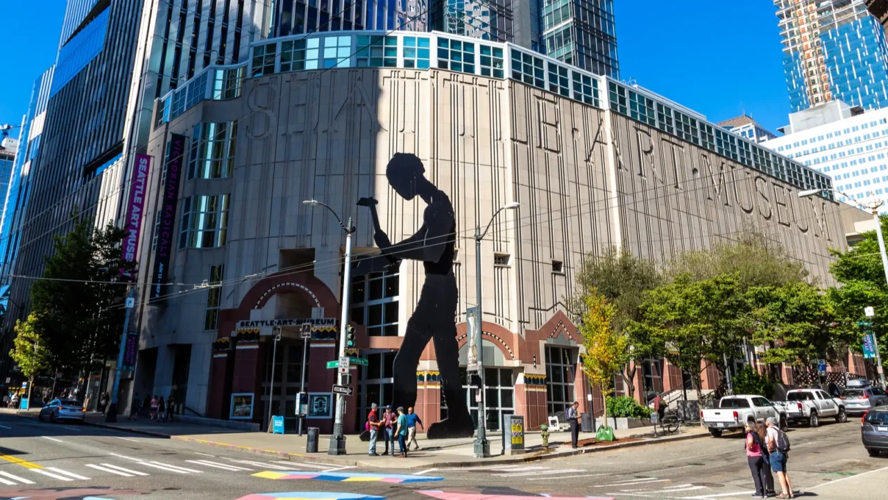 seattle usa march 29 2020 hammering man and seattle