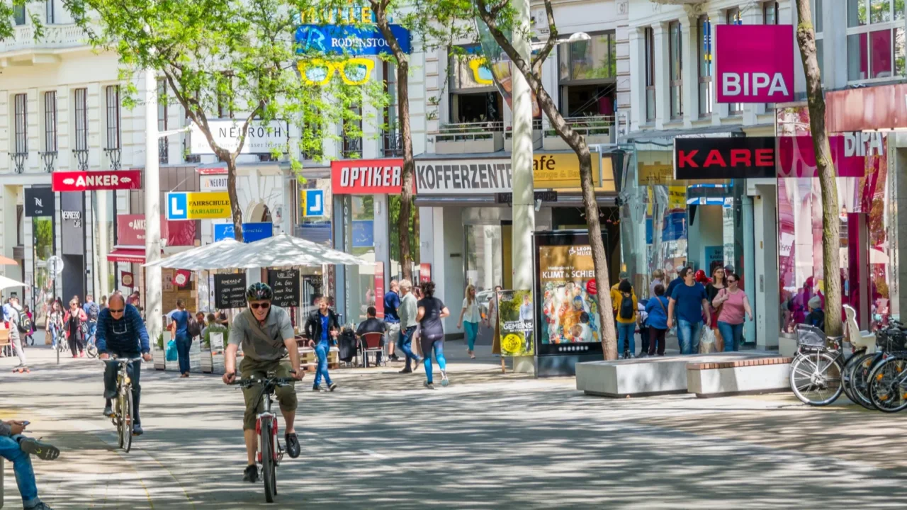 shopping street mariahilfer strasse in vienna austria