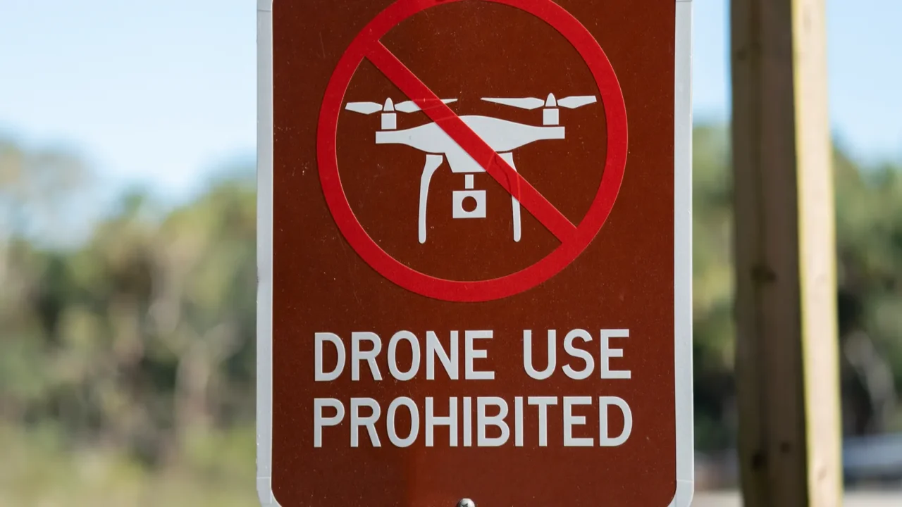 sign prohibiting use of quadcopters in national park no drone