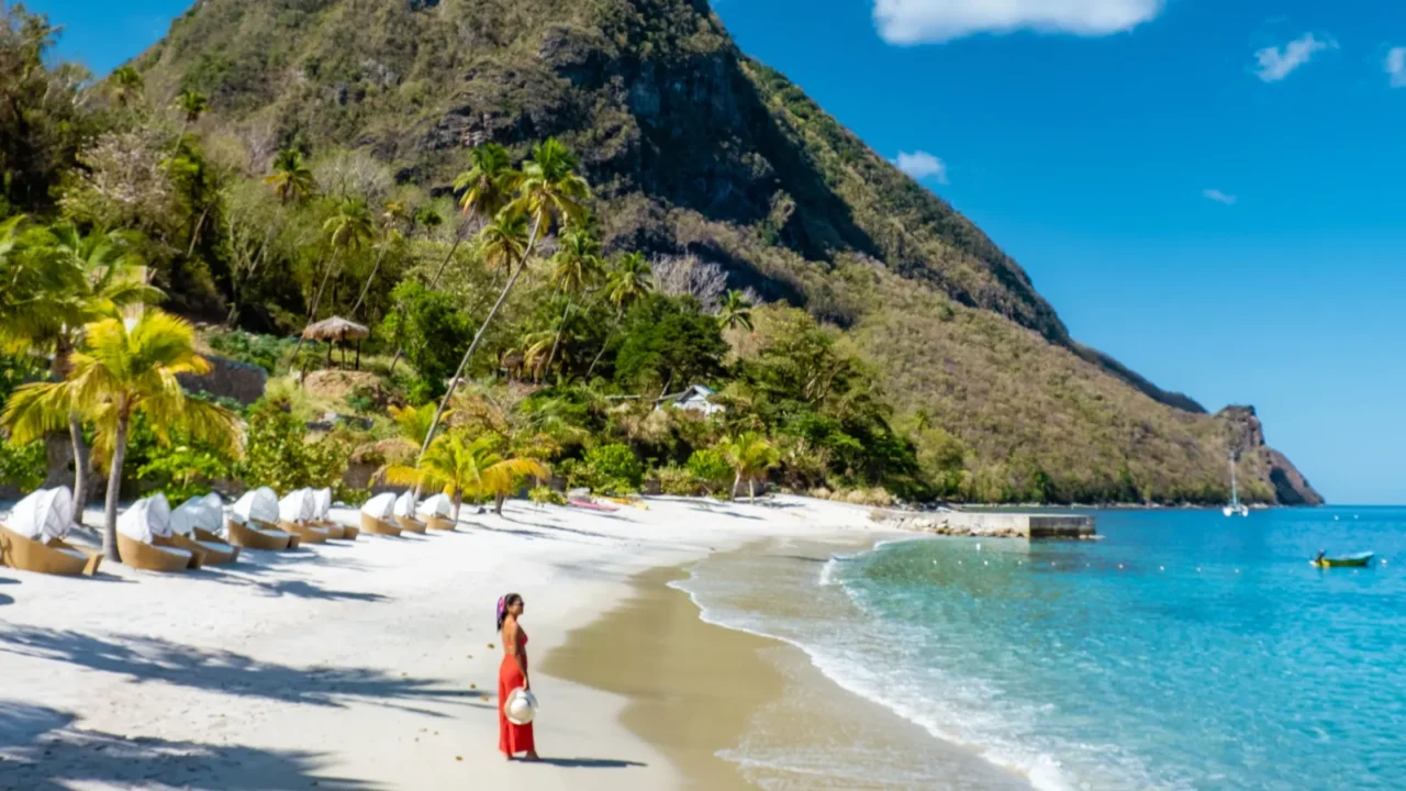 st lucia caribbean woman on vacation at the tropical island