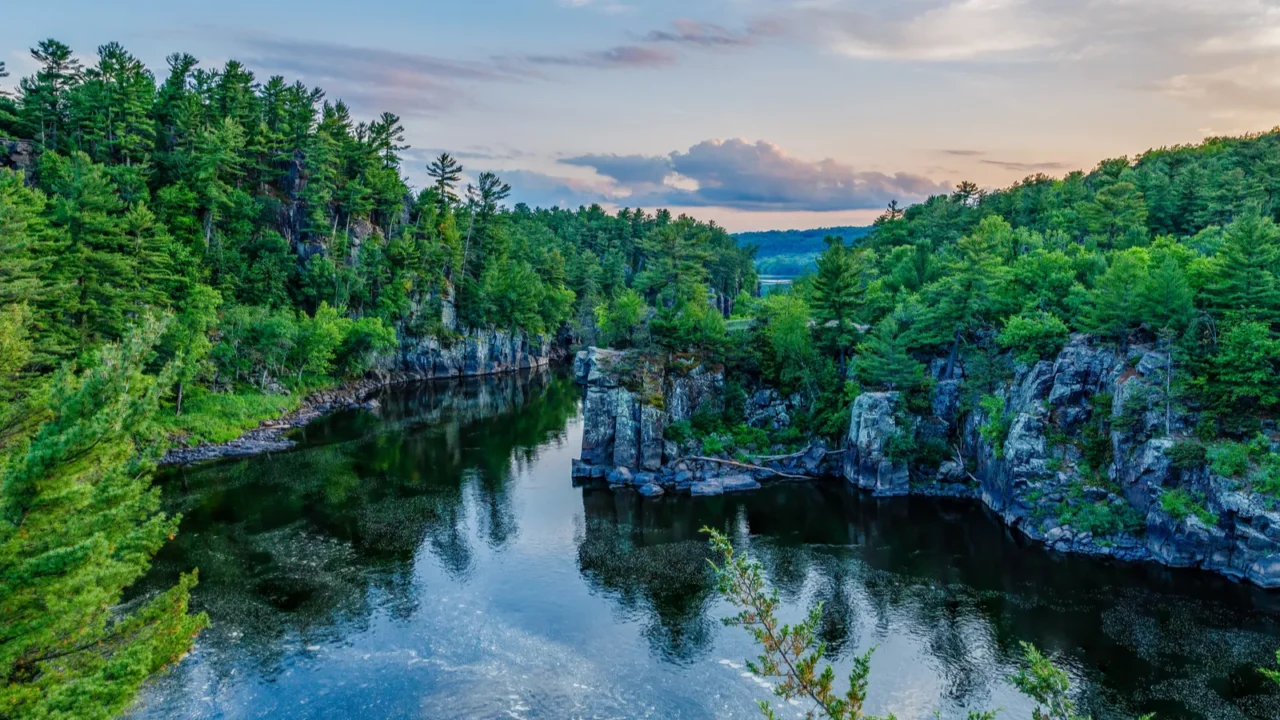 st croix river during sunset with colorful sky at interstate