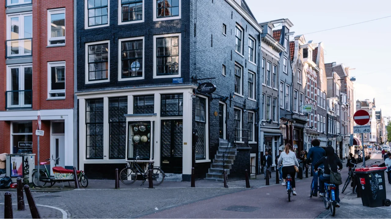 street in oude pijp a neighborhood in amsterdam a cloudy