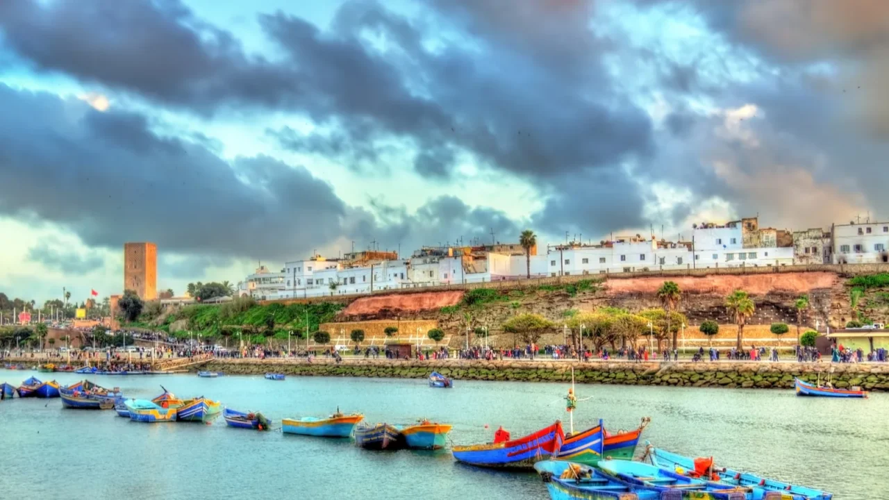 sunset above rabat and the bou regreg river morocco