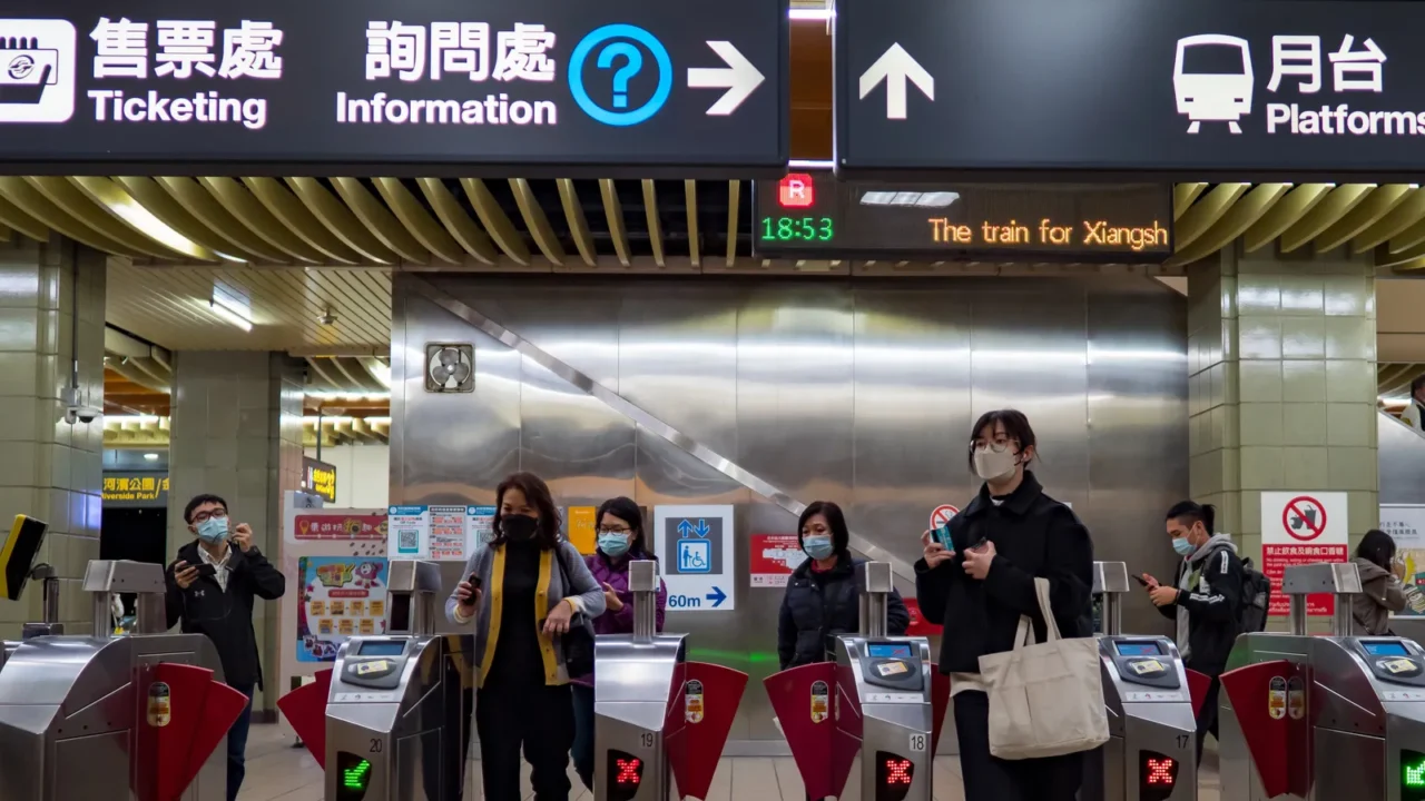 taipeitaiwan dec 2 passengers wearing face mask in mass