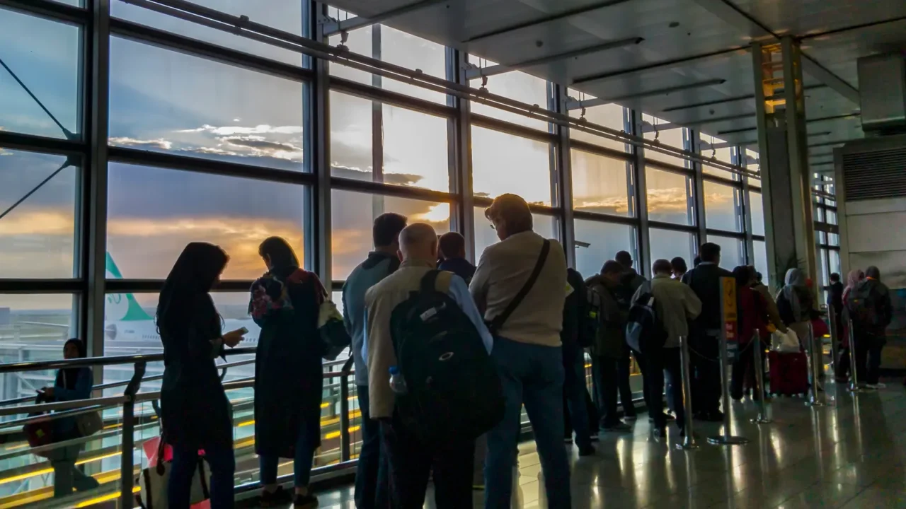 tehran iran  may 07 2017 silhouette queue passengers for