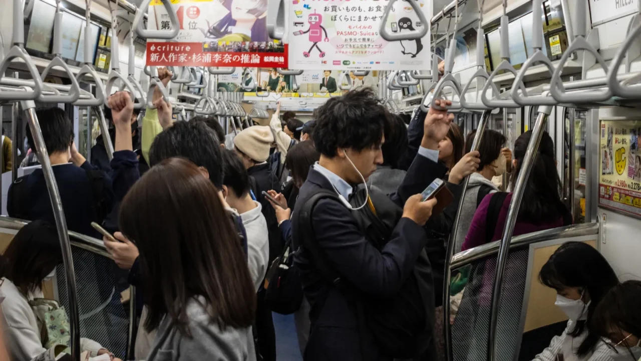 tokyo japan 27 october 2023 crowded subway car interior in