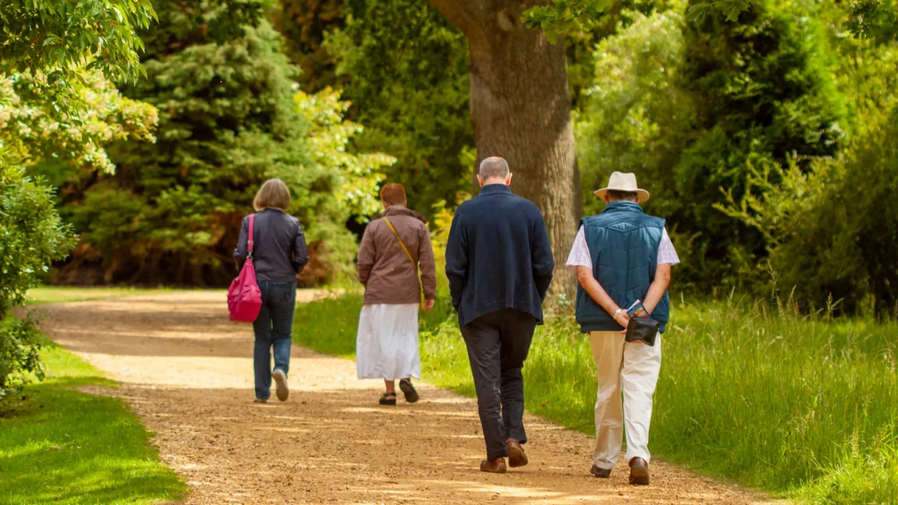 two elderly men and two elderly women are having a