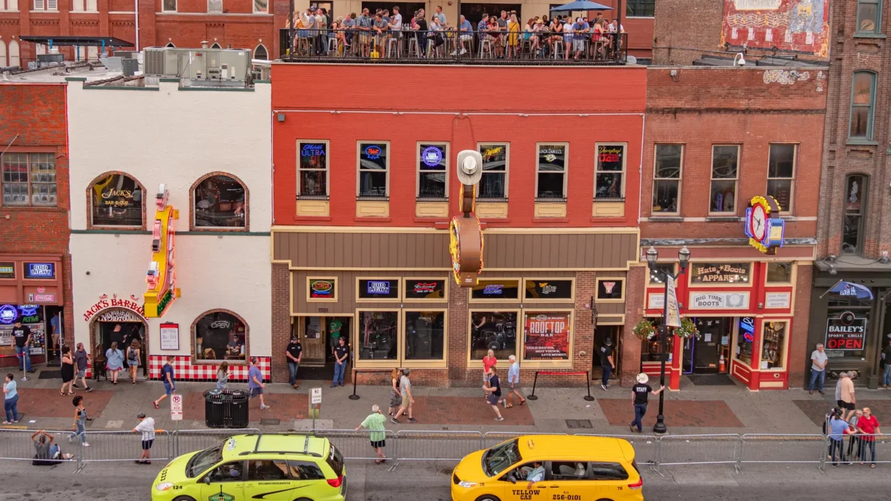 view over the live music pubs and rooftop bars in