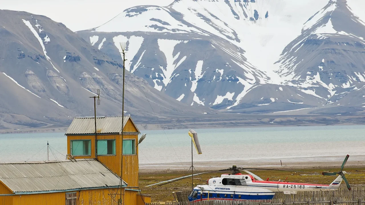 view to airport in the abandoned russian arctic settlement pyramiden