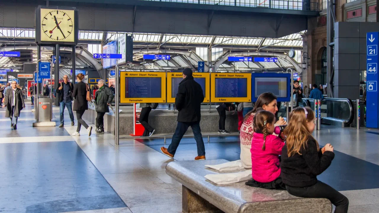 zurich switzerland on march 26 2016 railway station an electronic