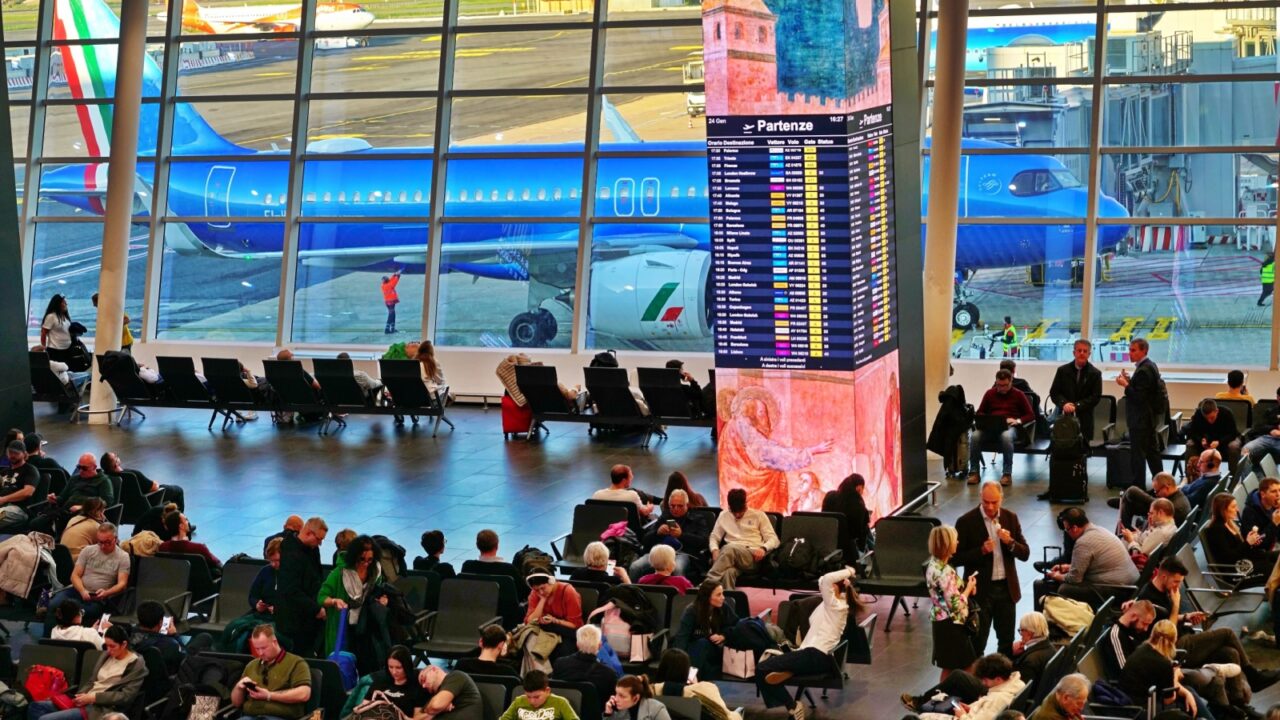 ROME, ITALY, January 23, 2025: hall of departures of the international airport