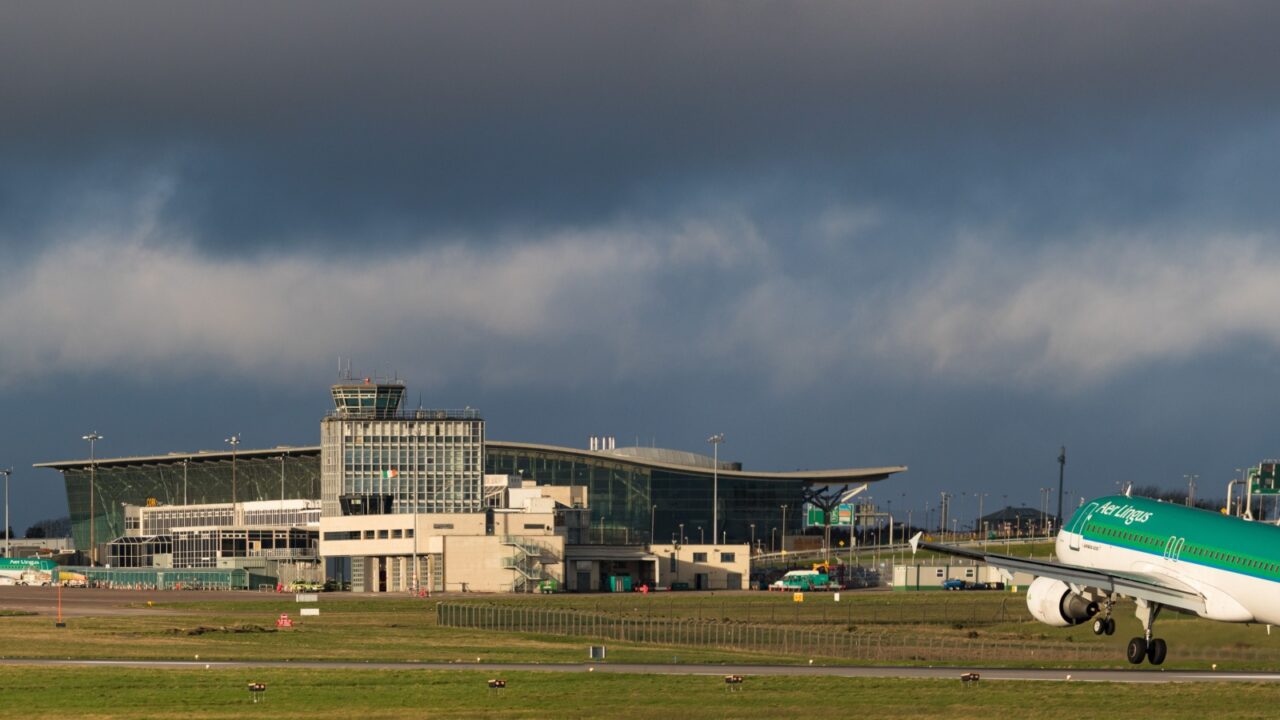 Cork Airport, Ireland - 13th January, 2019: Aer Lingus passenger aircraft landing at Cork airport in the republic of Ireland.