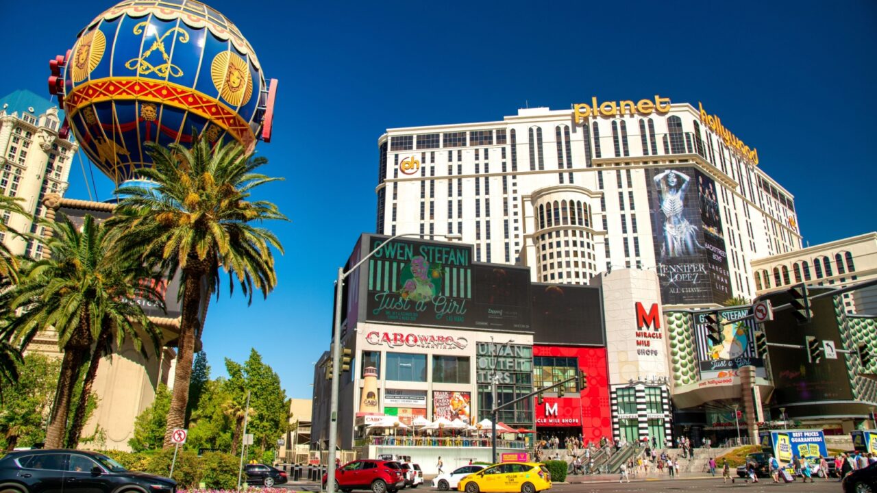 LAS VEGAS - JULY 1, 2018: View of The Strip and traffic on a sunny summer day.