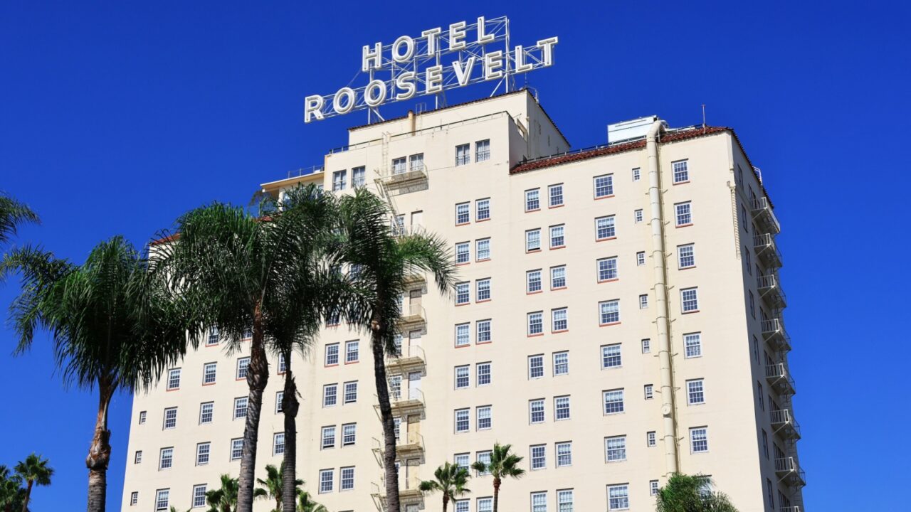 Los Angeles, California – October 22, 2025: The Hollywood Roosevelt Hotel, iconic historic landmark on Hollywood Boulevard