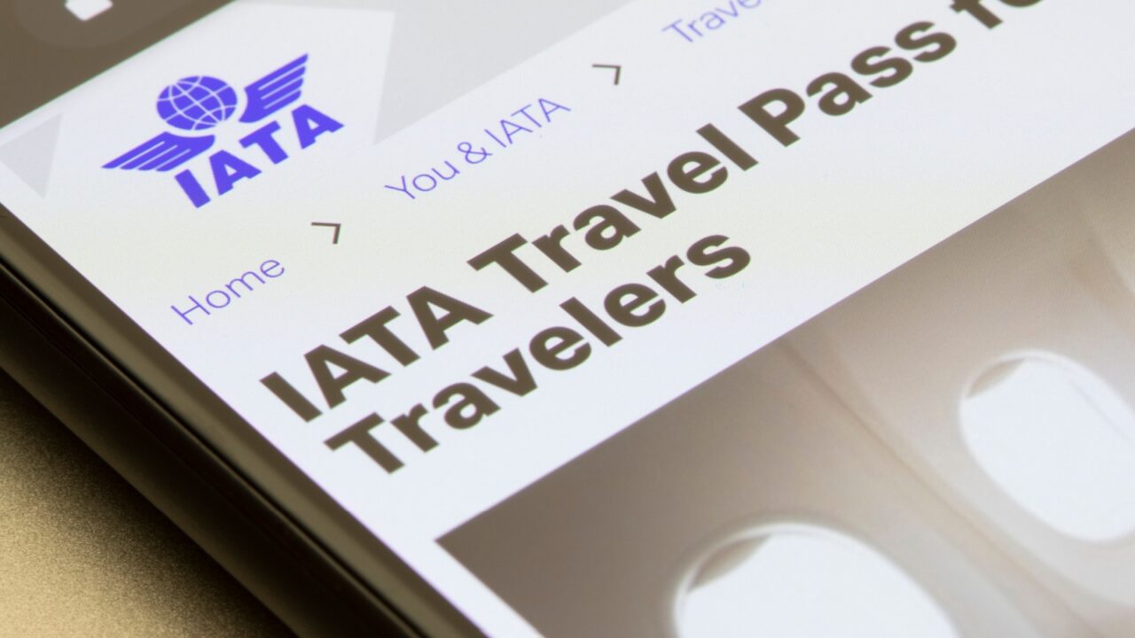 Portland, OR, USA - Mar 3, 2021: The IATA Travel Pass introduction page is seen on the International Air Transport Association website on a phone. IATA plans to launch a travel pass app in March.