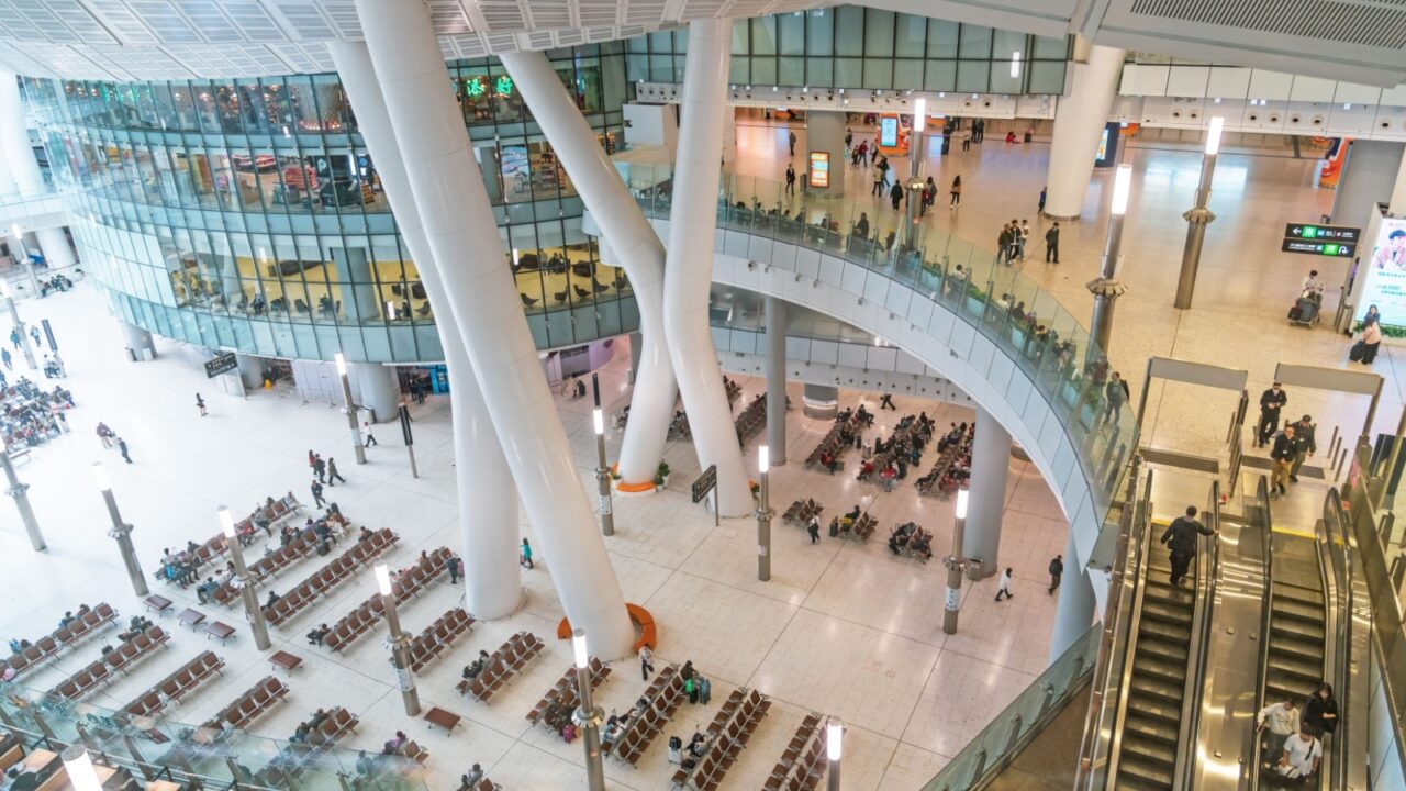 West Kowloon railway station. The interior station is the terminus underground of the Hong Kong section of the Guangzhou, Shenzhen, Hong Kong Express Rail Link. China, Hong Kong, 18 january 2024