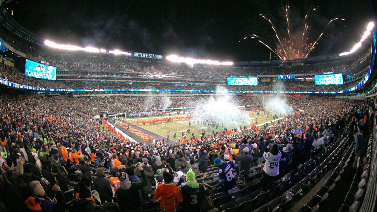 East Rutherford, New Jersey / USA - Feb. 2, 2014: The Seattle Seahawks celebrate their win over the Denver Broncos at Super Bowl XLVIII at MetLife Stadium in East Rutherford, New Jersey Feb. 2, 2014.