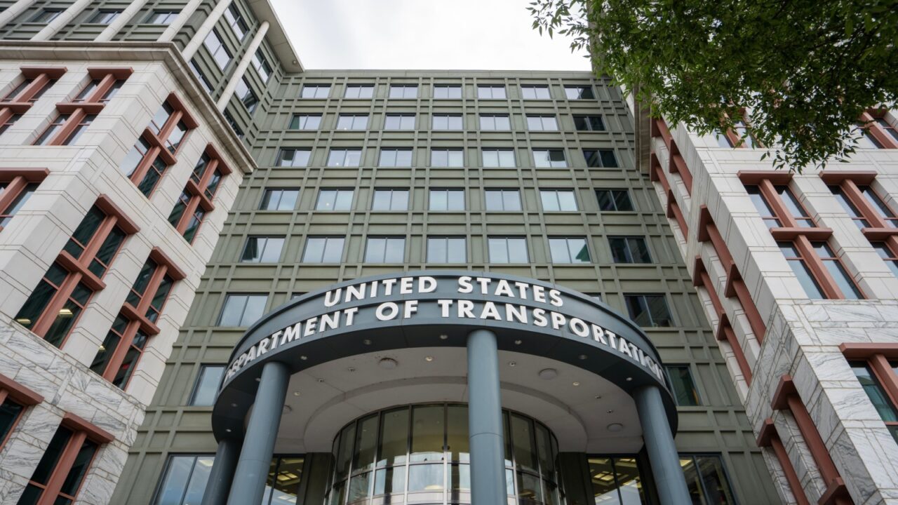 Washington, DC, USA - June 22, 2022: Low angle view of the headquarters building the U.S. Department of Transportation (DOT) in Washington, DC.
