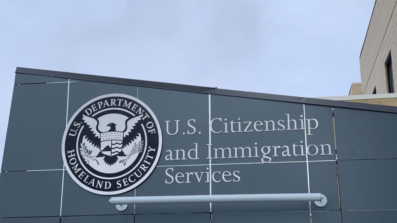 Helena, Montana - February 21, 2021: United States Citizenship and Immigration Services office, Homeland Security, federal government building seal, naturalization and asylum headquarters, logo, sign