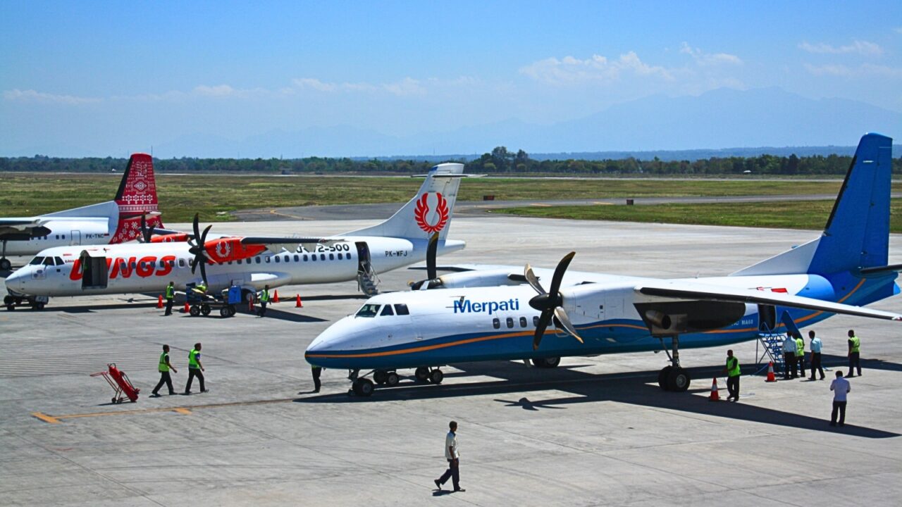 Lombok, Indonesia - August 19th 2012: domestic airplanes parked at Lombok International airport to carry passengers to eastern Indonesia