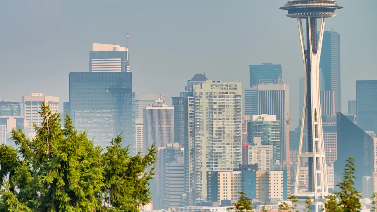 aerial view of beautiful seattle skyline