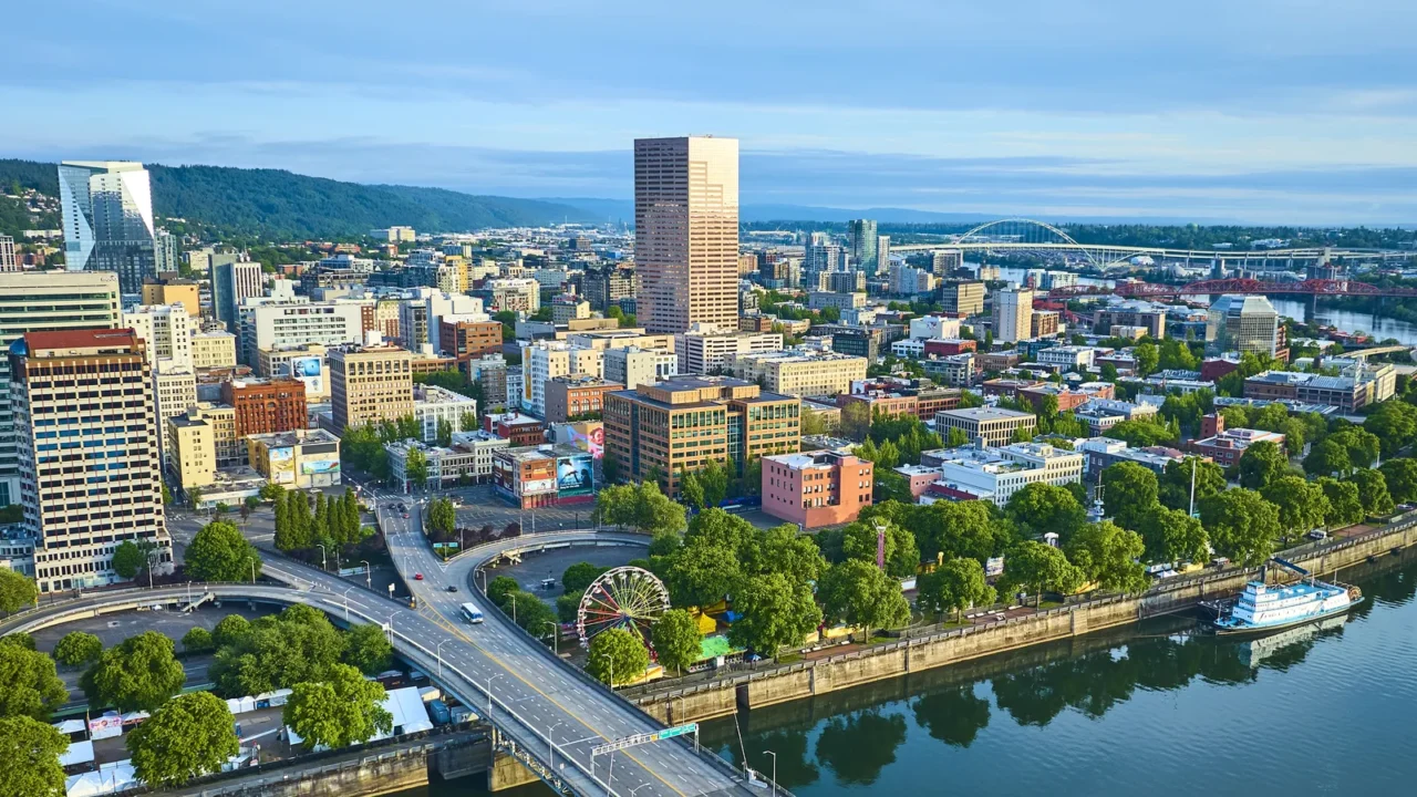 aerial view of portland oregon showcasing the vibrant downtown with