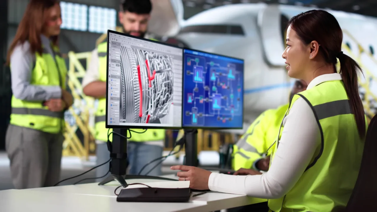 airport repair and check service team doing plane maintenance