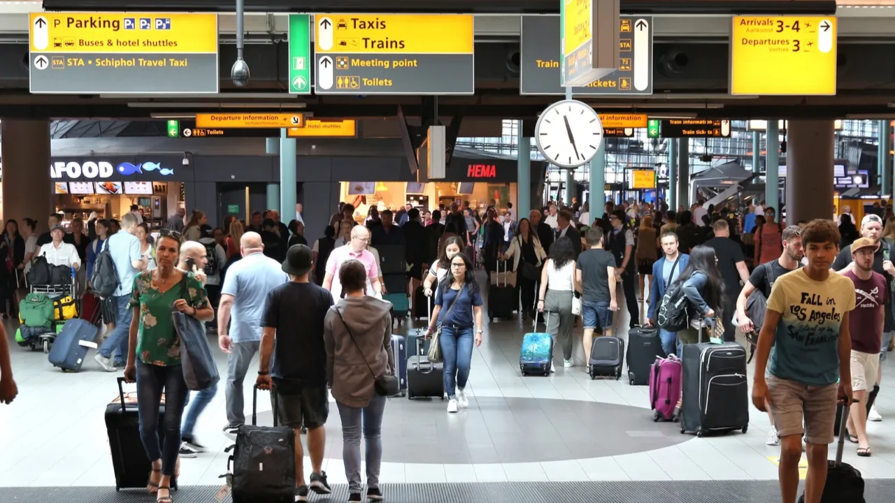 amsterdam netherlands july 7 2017 travelers visit schiphol airport