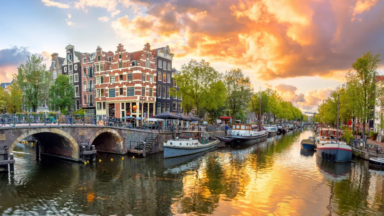 amsterdam panoramic view of the downtown of amsterdam traditional houses