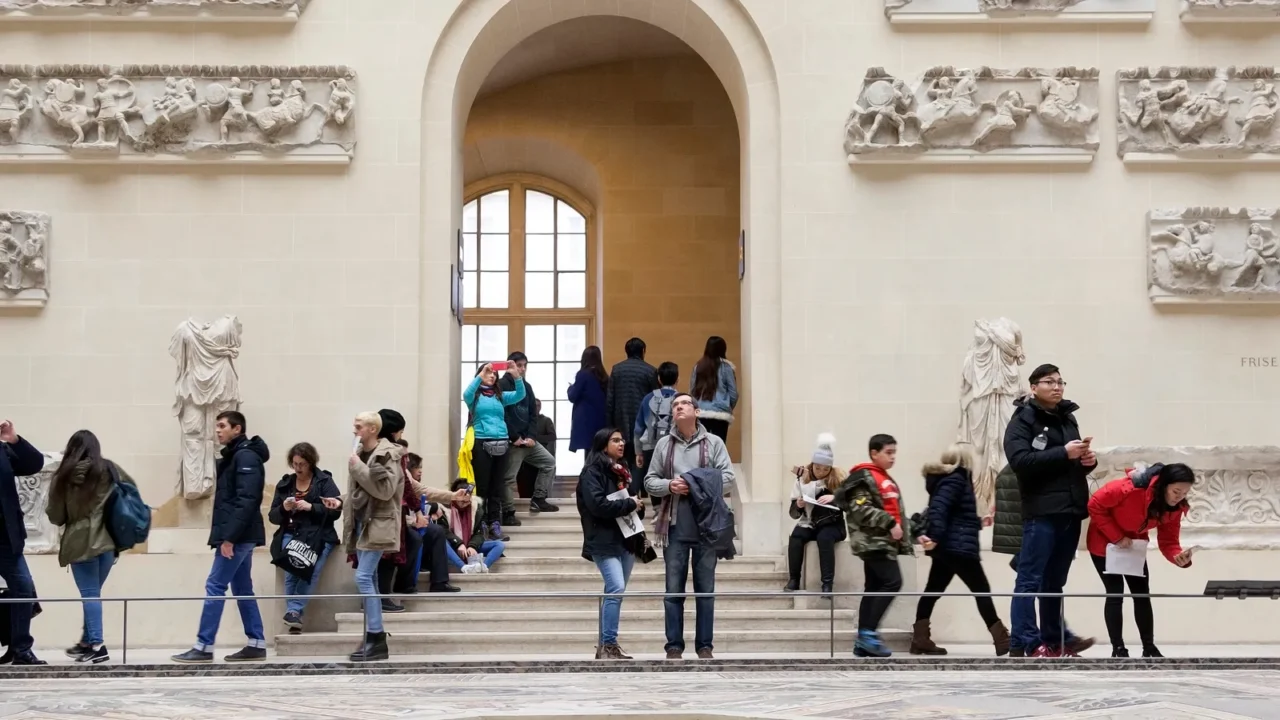 ancient roman and greek sculpture in museum louvre in paris