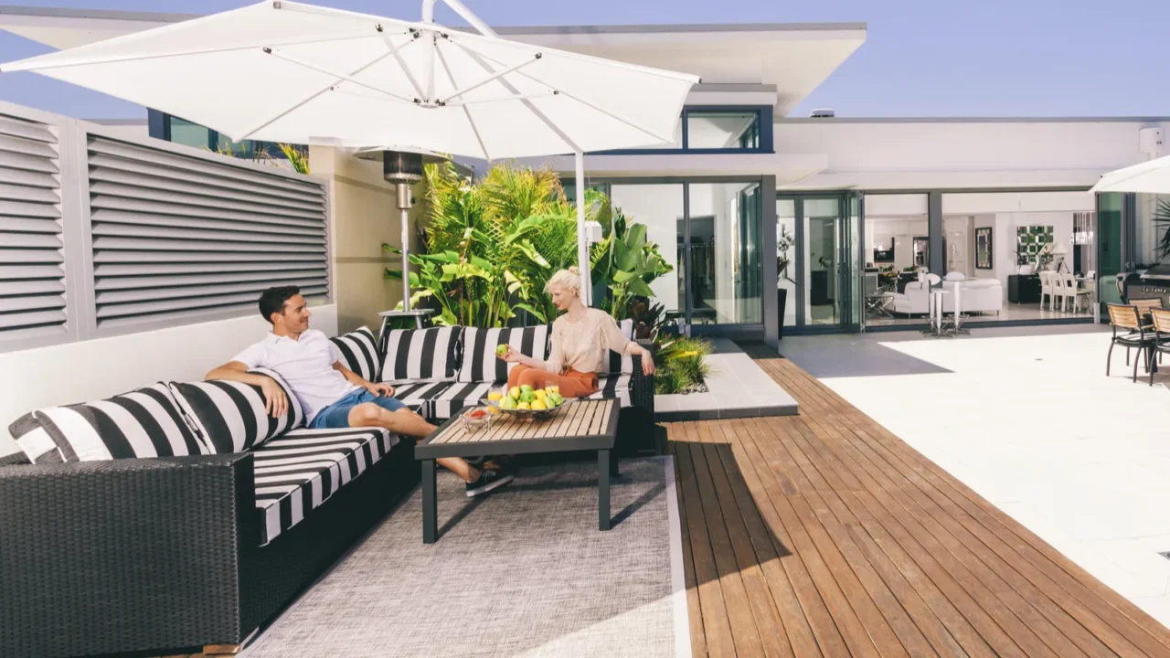 attractive couple on balcony