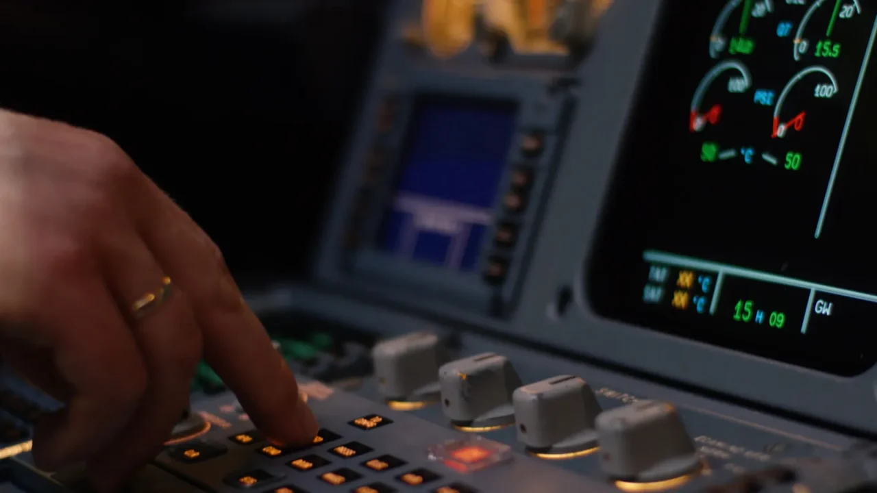 autopilot control element of an airliner panel of switches on