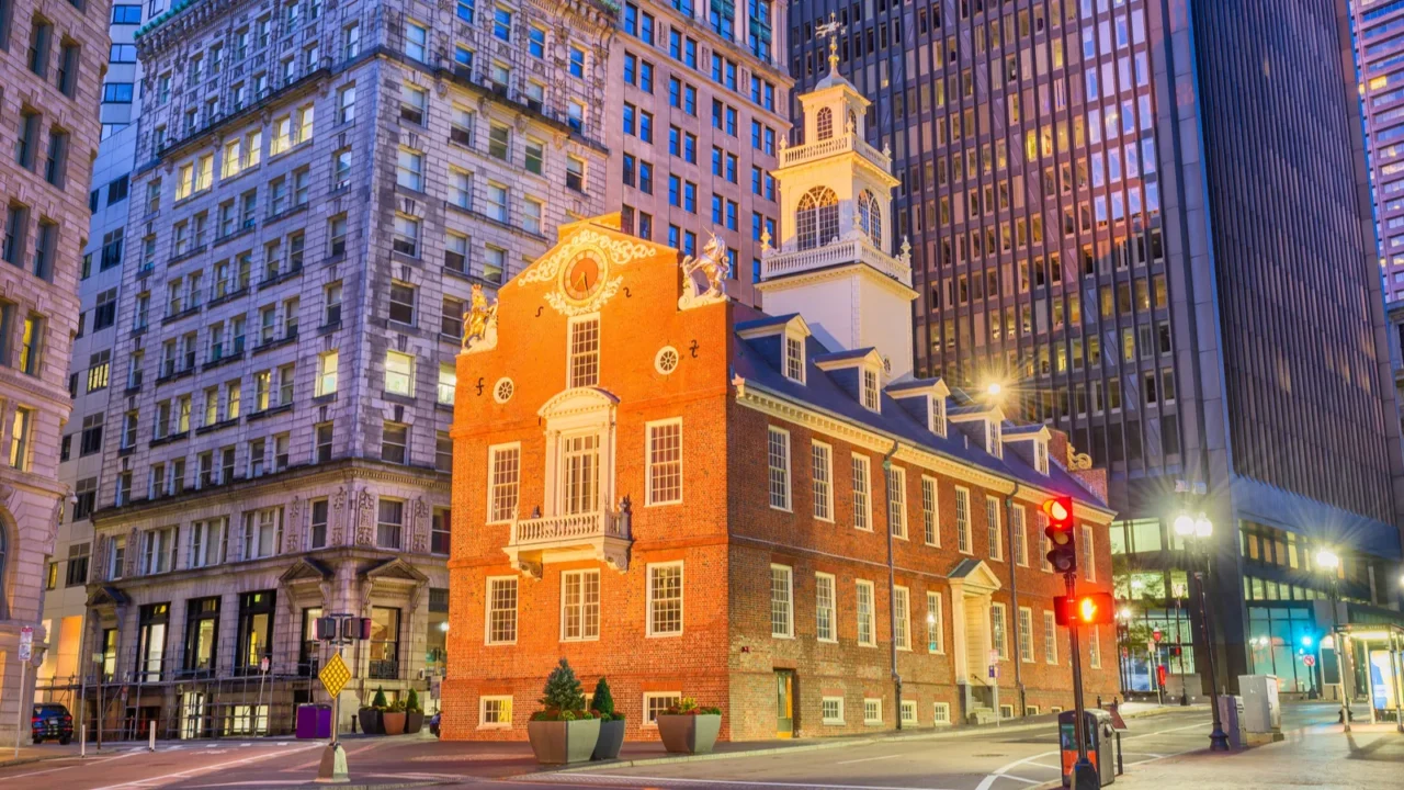 boston massachusetts usa old state house and cityscape