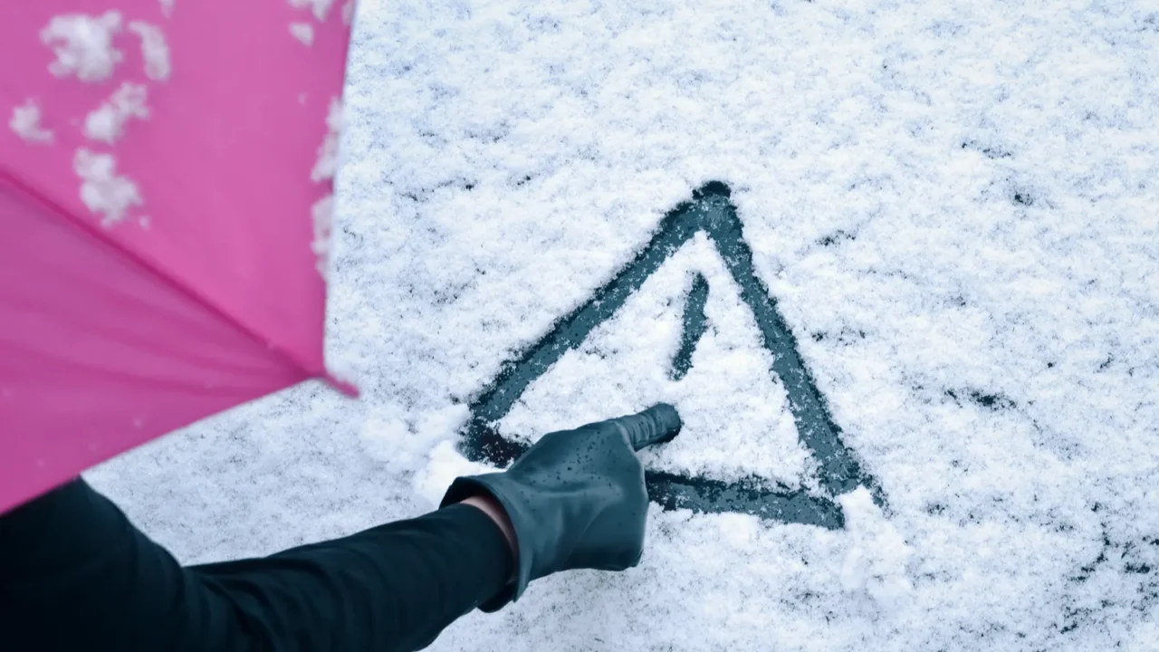 caution snow  hand drawn warning sign