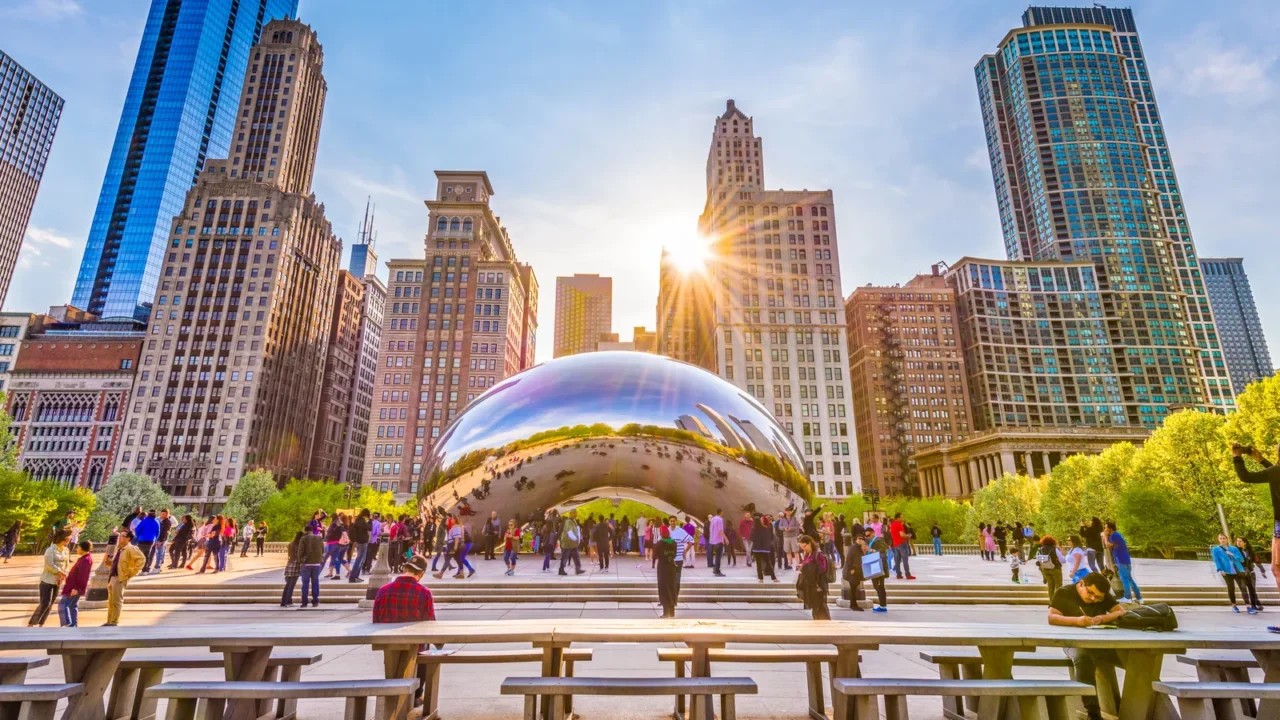 chicago  illinois may 9 2018 tourists visit cloud gate