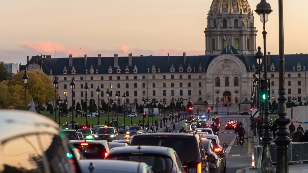 city views of paris streets roands buildings seine river on