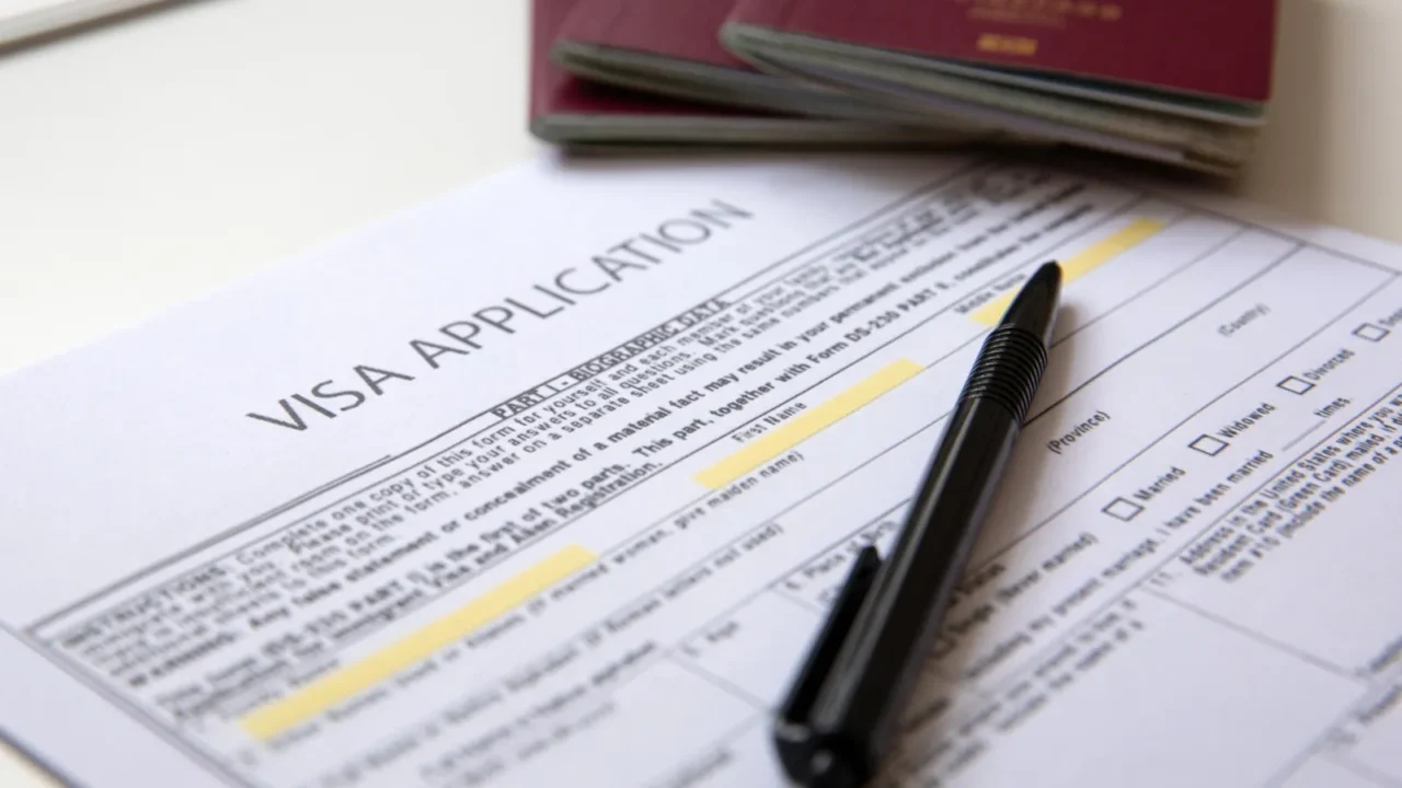 close up of a visa application document with a german