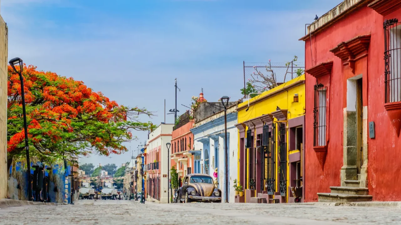 colonial buidlings in old town of oaxaca city in mexico