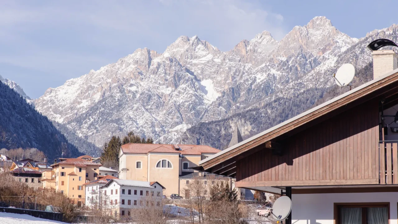 cortina italy  january 27 2026 snowy dolomites mountains tower