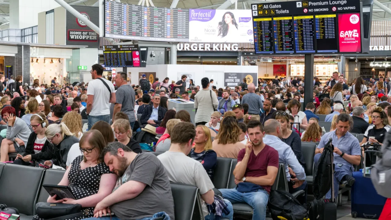 departure hall full of people london