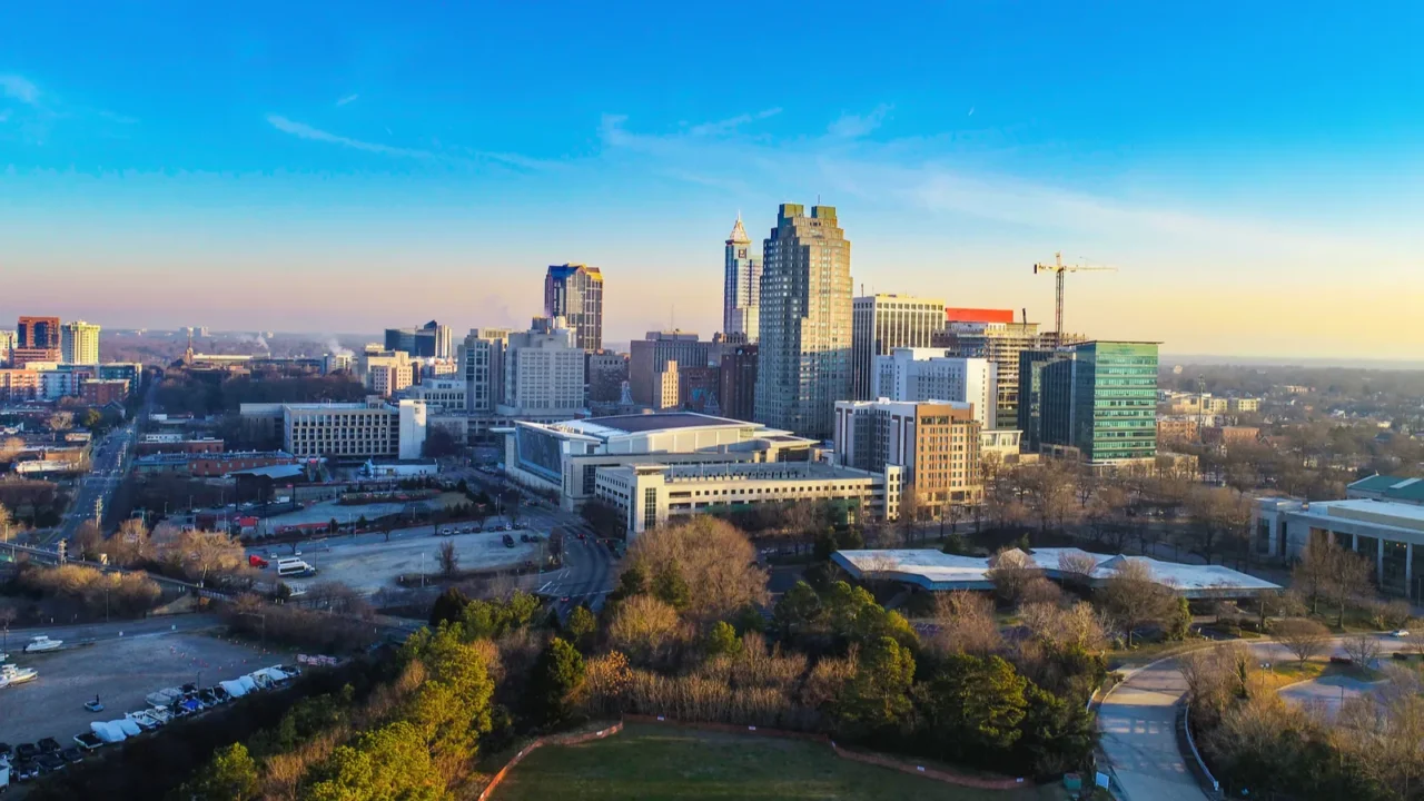 downtown raleigh north carolina usa drone skyline aerial